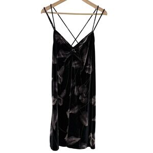 AVENUE Women Plus Size 14/16 Black Velvet Floral Print Cami Slip Dress‎ Goth